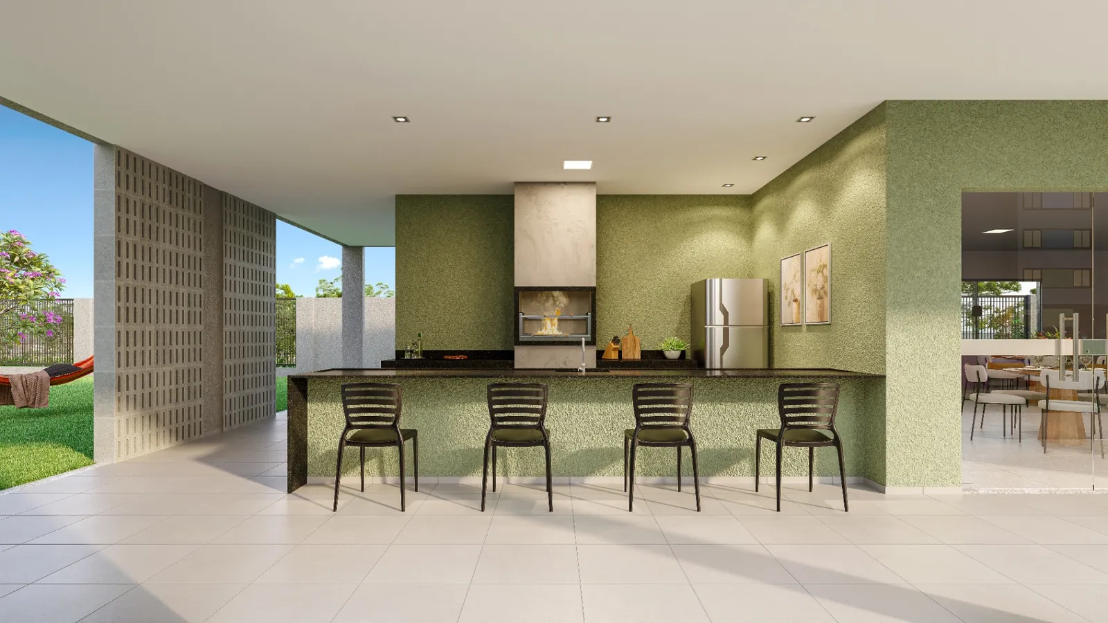Espaço gourmet e churrasqueira do condomínio Gran Terrazo