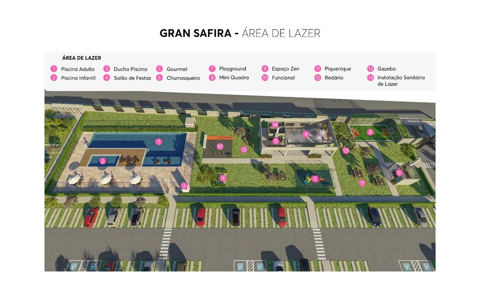 Planta da área de lazer completa do Gran Terrazo